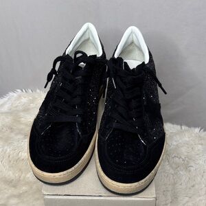Golden Goose Black Suede Women's Sneakers with Glitter Accents